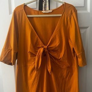 Mustard yellow long form tie front tunic